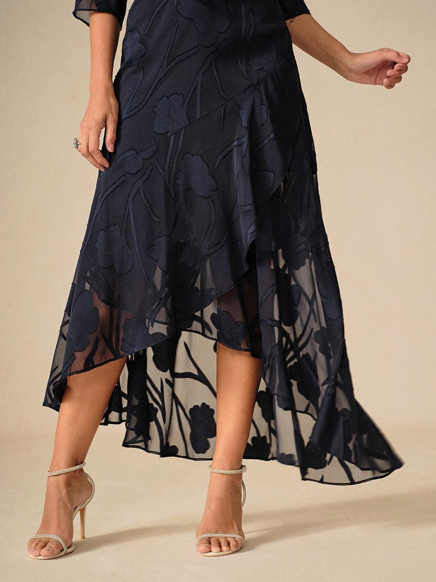 Stefania | Abito da Sera in Chiffon a Motivi Floreali con Orlo Asimmetrico