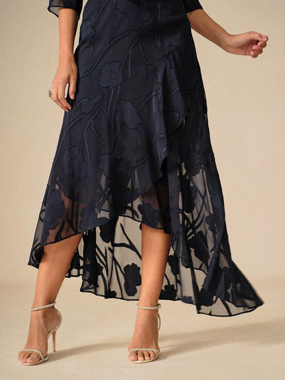 Stefania | Abito da Sera in Chiffon a Motivi Floreali con Orlo Asimmetrico