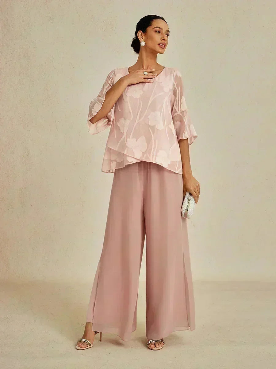 Tiziana | Pantaloni a Gamba Dritta con Inserto in Chiffon