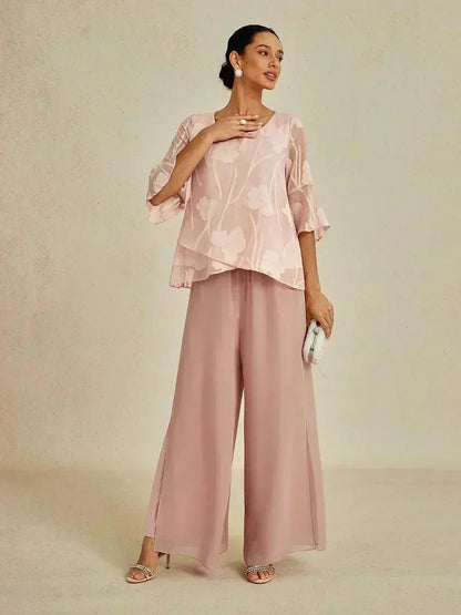 Tiziana | Pantaloni a Gamba Dritta con Inserto in Chiffon