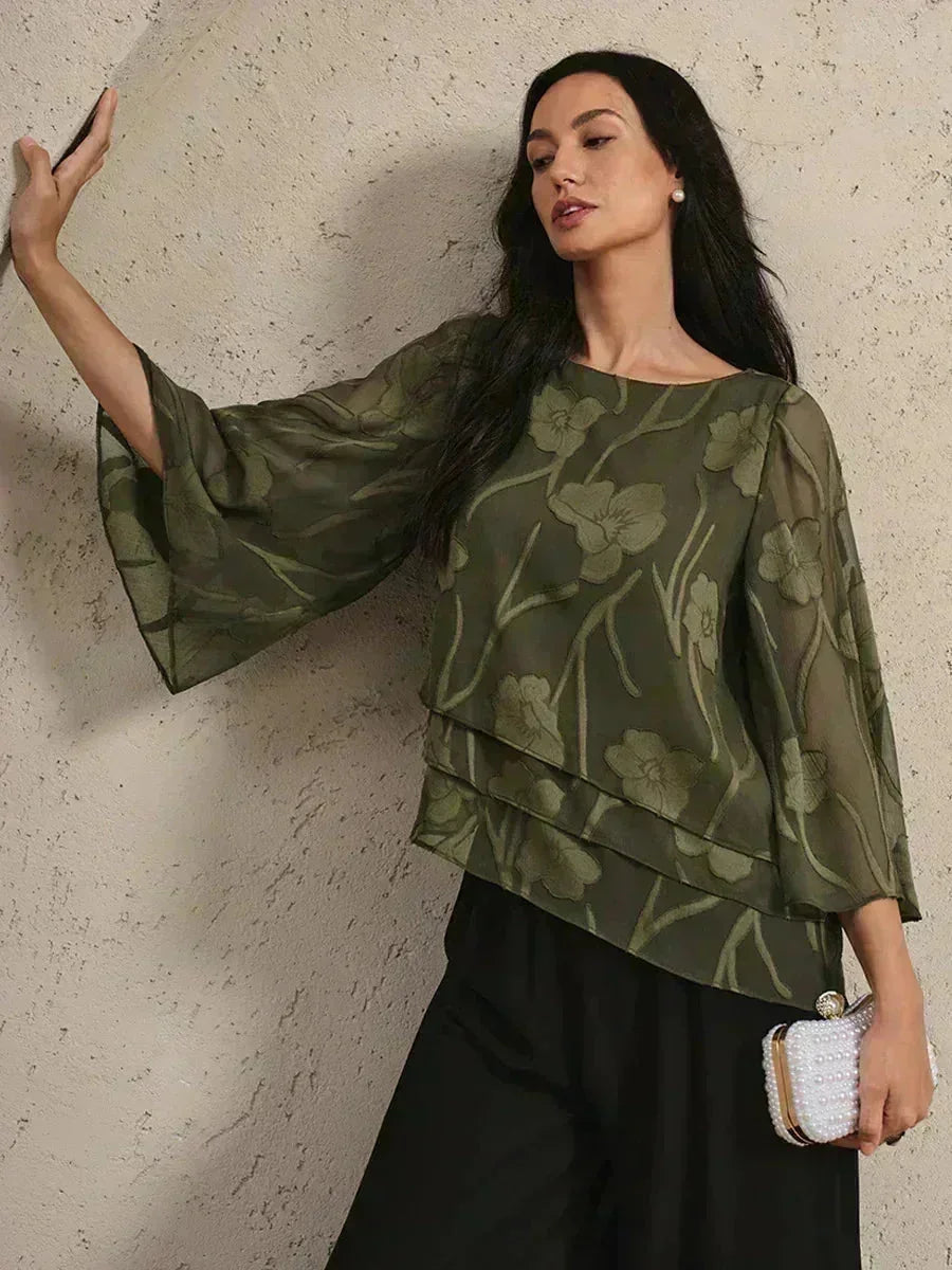 Marzia | Blusa a Strati con Motivo Floreale in Chiffon
