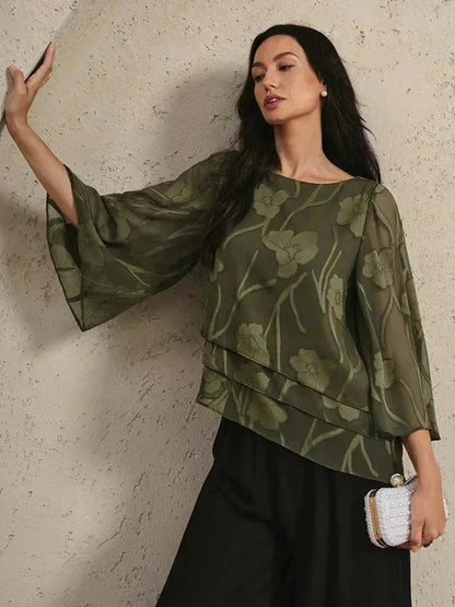 Marzia | Blusa a Strati con Motivo Floreale in Chiffon