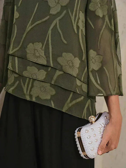 Marzia | Blusa a Strati con Motivo Floreale in Chiffon