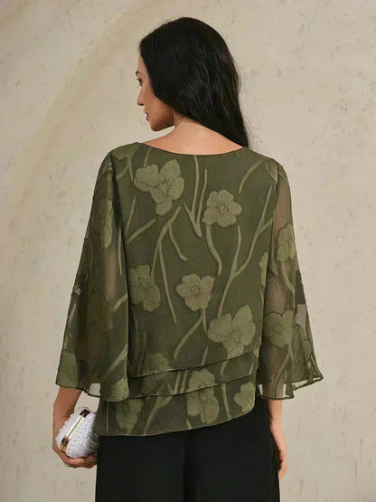Marzia | Blusa a Strati con Motivo Floreale in Chiffon