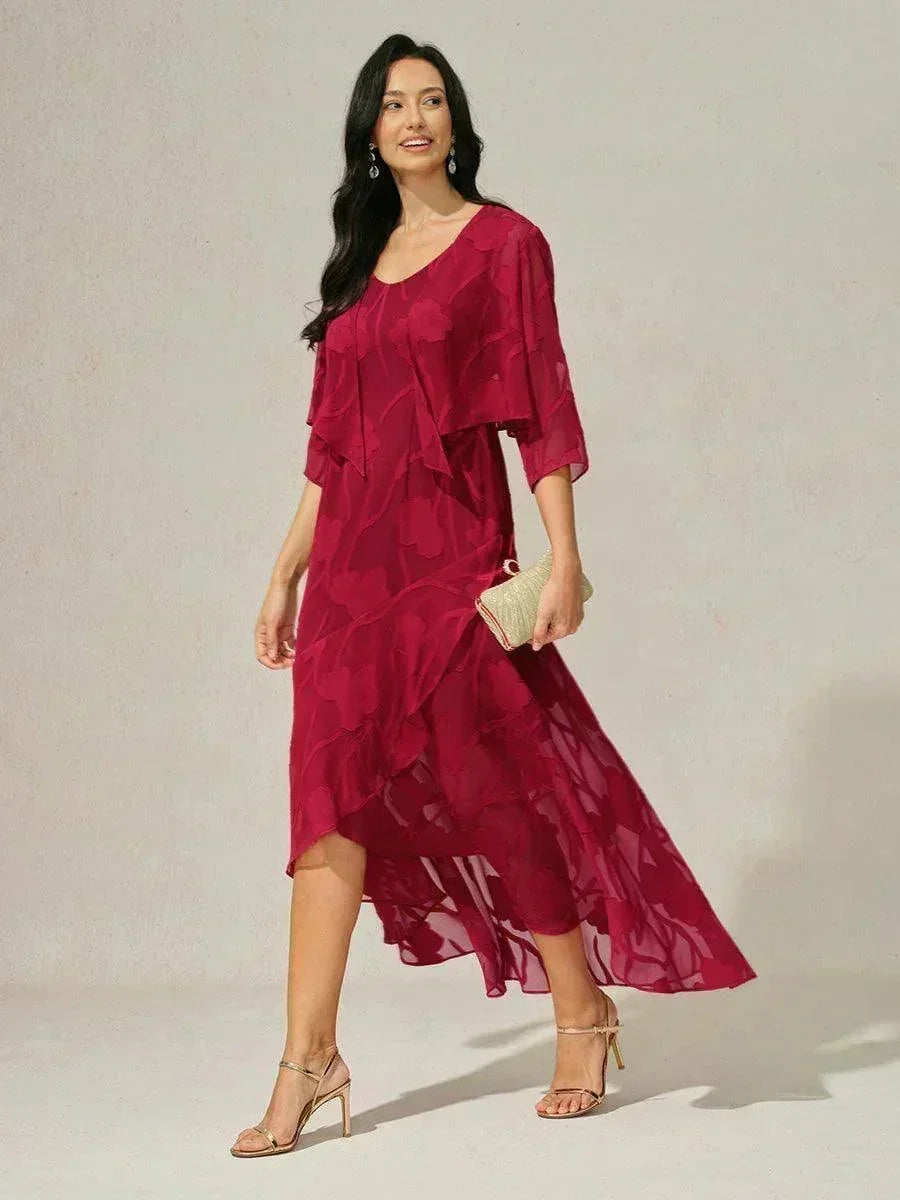 Stefania | Abito da Sera in Chiffon a Motivi Floreali con Orlo Asimmetrico