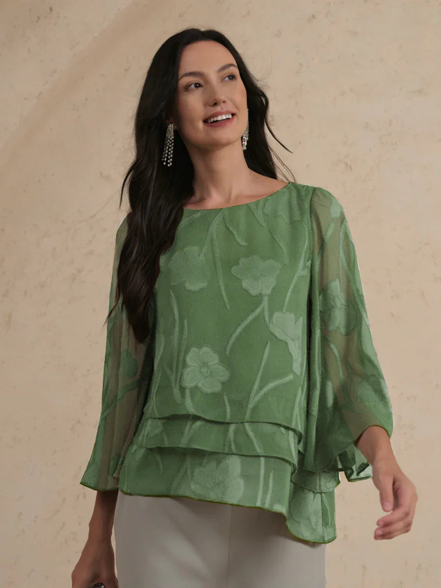Marzia | Blusa a Strati con Motivo Floreale in Chiffon