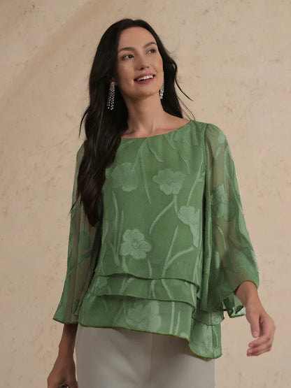 Marzia | Blusa a Strati con Motivo Floreale in Chiffon