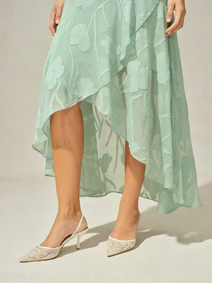 Stefania | Abito da Sera in Chiffon a Motivi Floreali con Orlo Asimmetrico