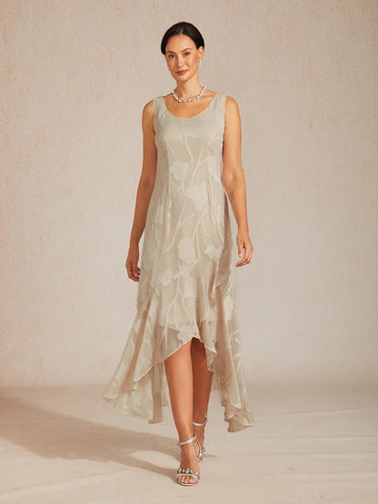 Stefania | Abito da Sera in Chiffon a Motivi Floreali con Orlo Asimmetrico