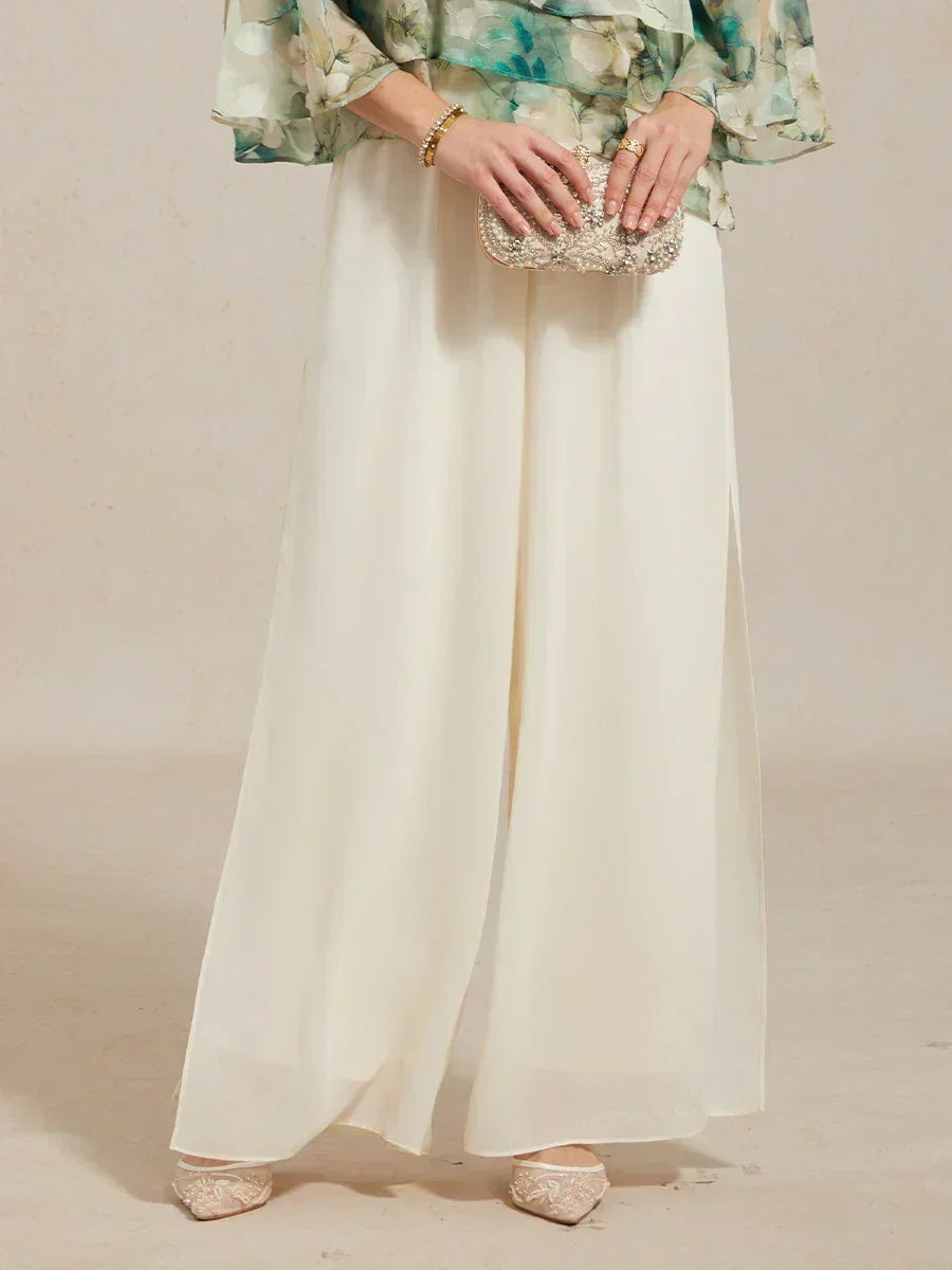Tiziana | Pantaloni a Gamba Dritta con Inserto in Chiffon