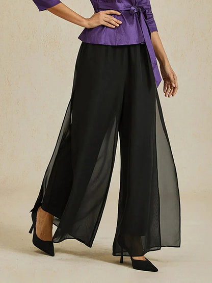 Sonia | Pantaloni a Gamba Dritta con Inserto in Chiffon