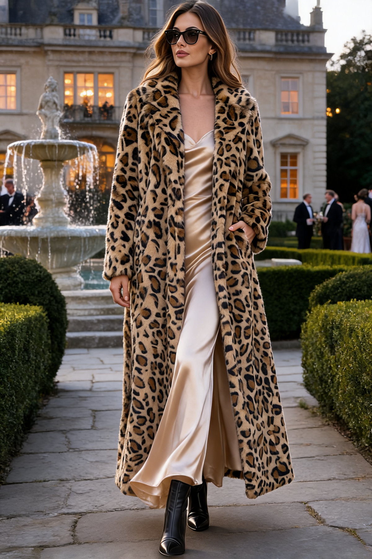 Selvaggia | Cappotto Lungo Leopardato in Pelliccia Sintetica con Cintura