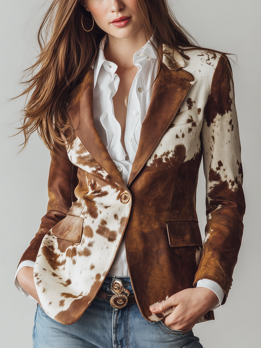Agata | Blazer Vintage Stampato Mucca Eco-Responsabile