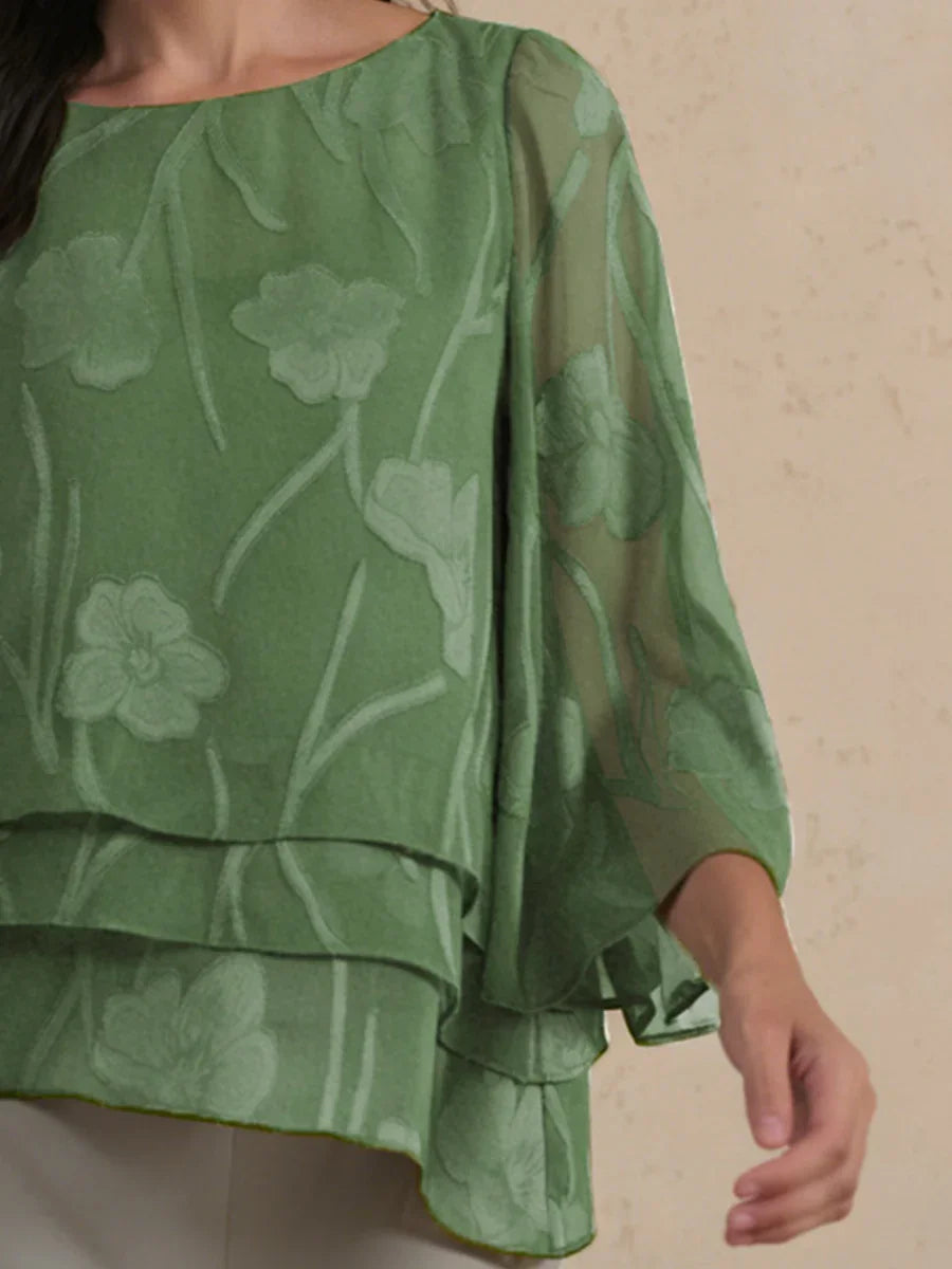 Marzia | Blusa a Strati con Motivo Floreale in Chiffon