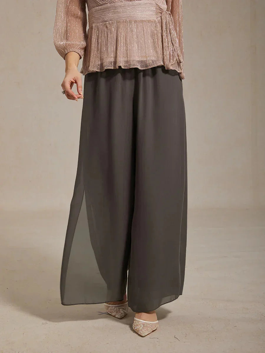 Sonia | Pantaloni a Gamba Dritta con Inserto in Chiffon
