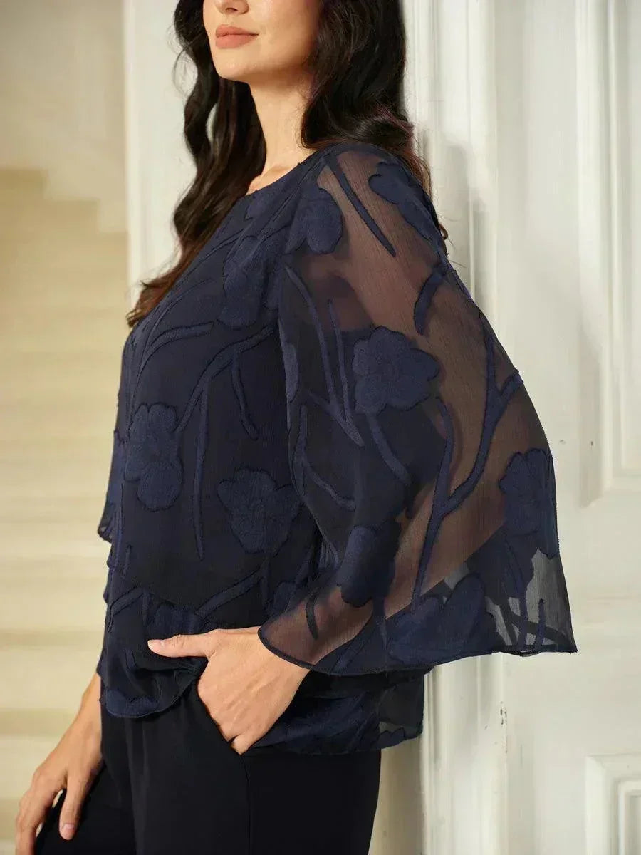 Marzia | Blusa a Strati con Motivo Floreale in Chiffon
