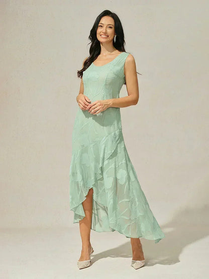 Stefania | Abito da Sera in Chiffon a Motivi Floreali con Orlo Asimmetrico