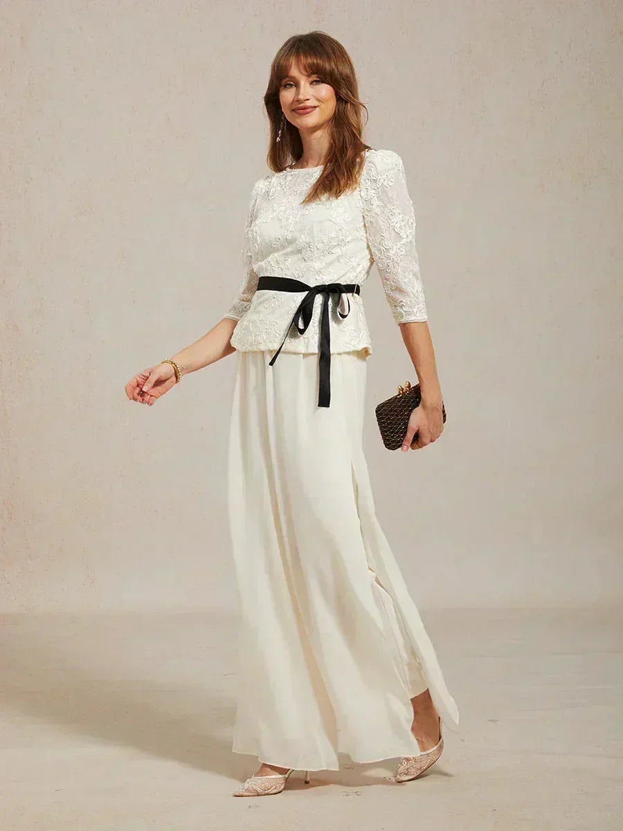 Tiziana | Pantaloni a Gamba Dritta con Inserto in Chiffon