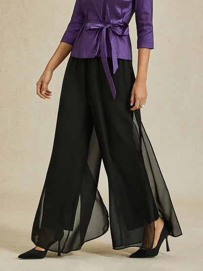 Sonia | Pantaloni a Gamba Dritta con Inserto in Chiffon