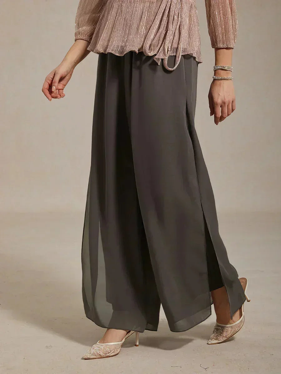 Tiziana | Pantaloni a Gamba Dritta con Inserto in Chiffon