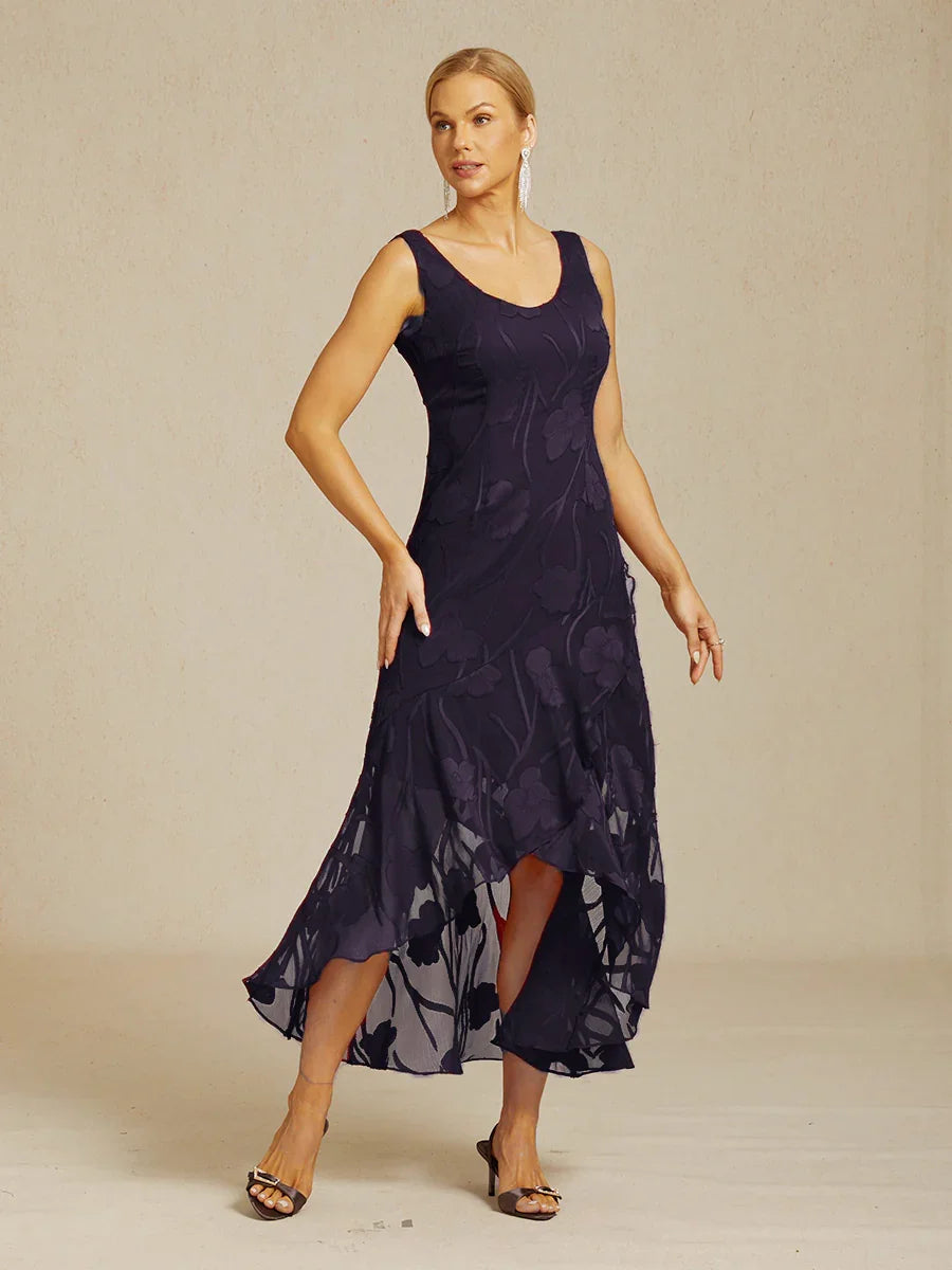 Stefania | Abito da Sera in Chiffon a Motivi Floreali con Orlo Asimmetrico