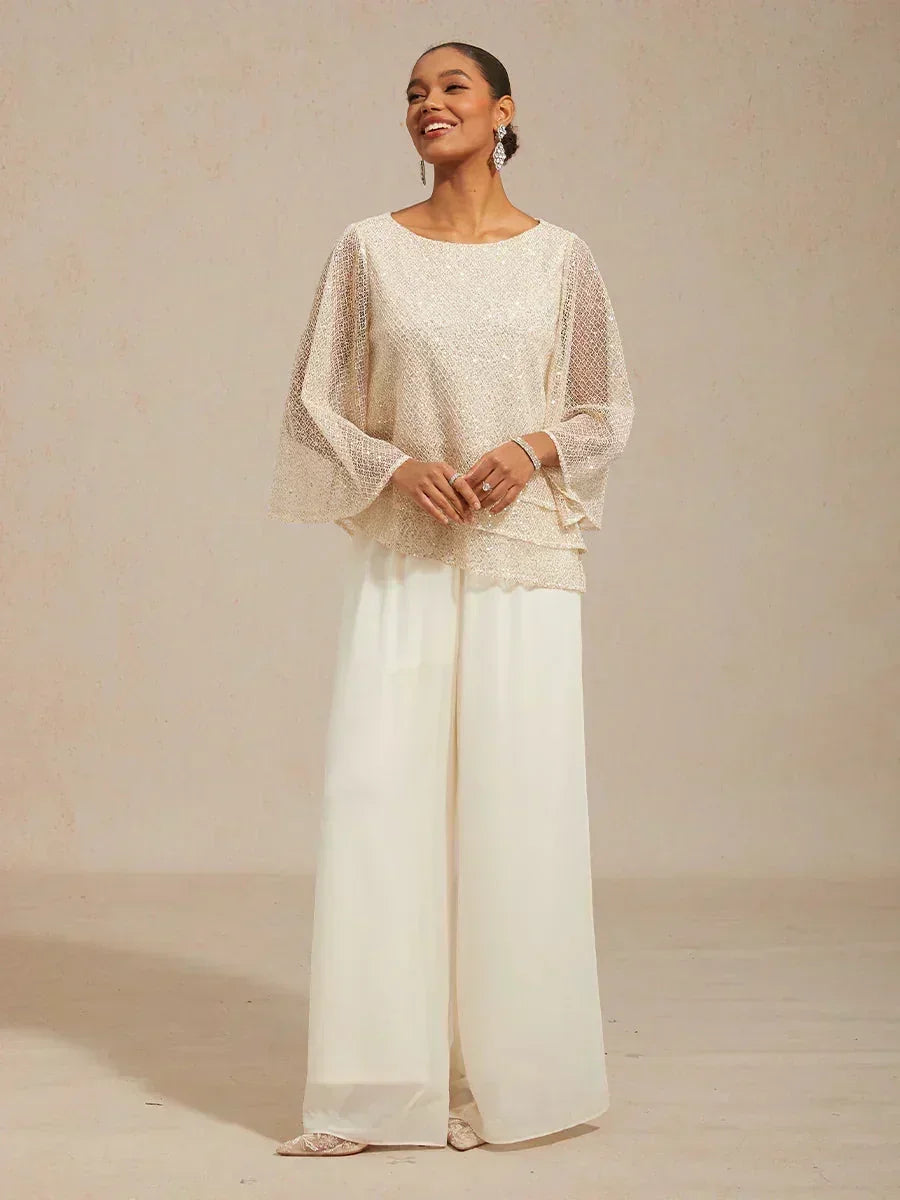 Tiziana | Pantaloni a Gamba Dritta con Inserto in Chiffon