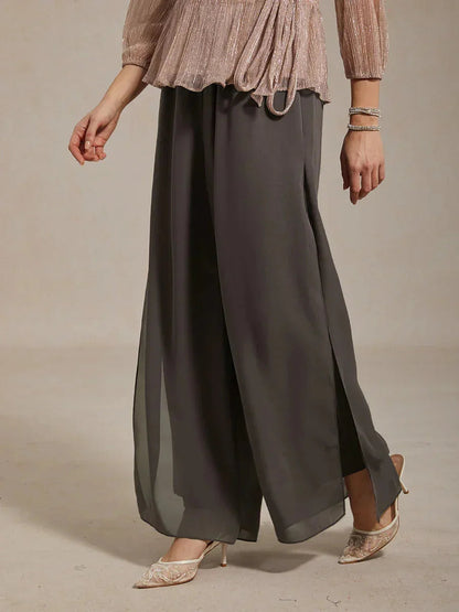 Sonia | Pantaloni a Gamba Dritta con Inserto in Chiffon