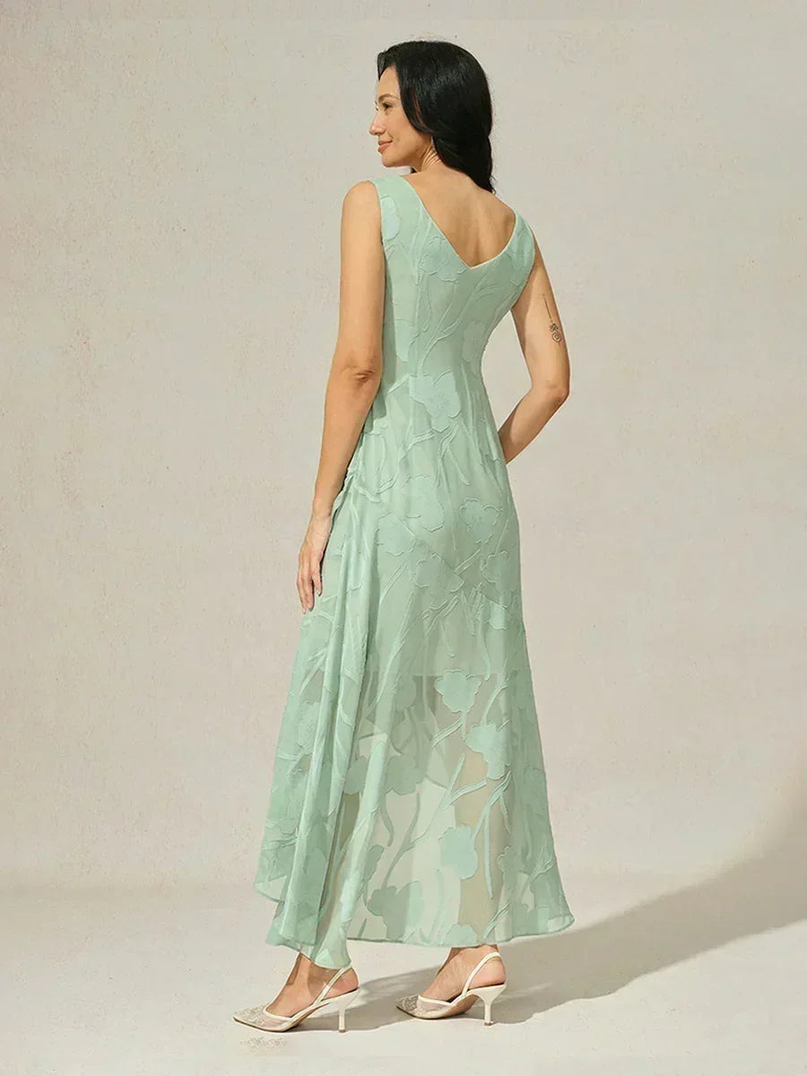 Stefania | Abito da Sera in Chiffon a Motivi Floreali con Orlo Asimmetrico