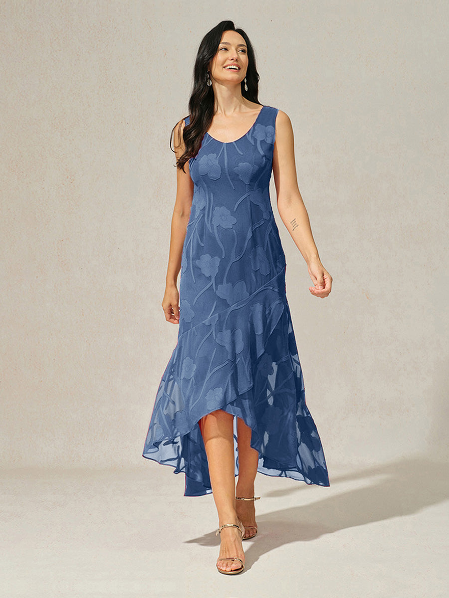 Stefania | Abito da Sera in Chiffon a Motivi Floreali con Orlo Asimmetrico