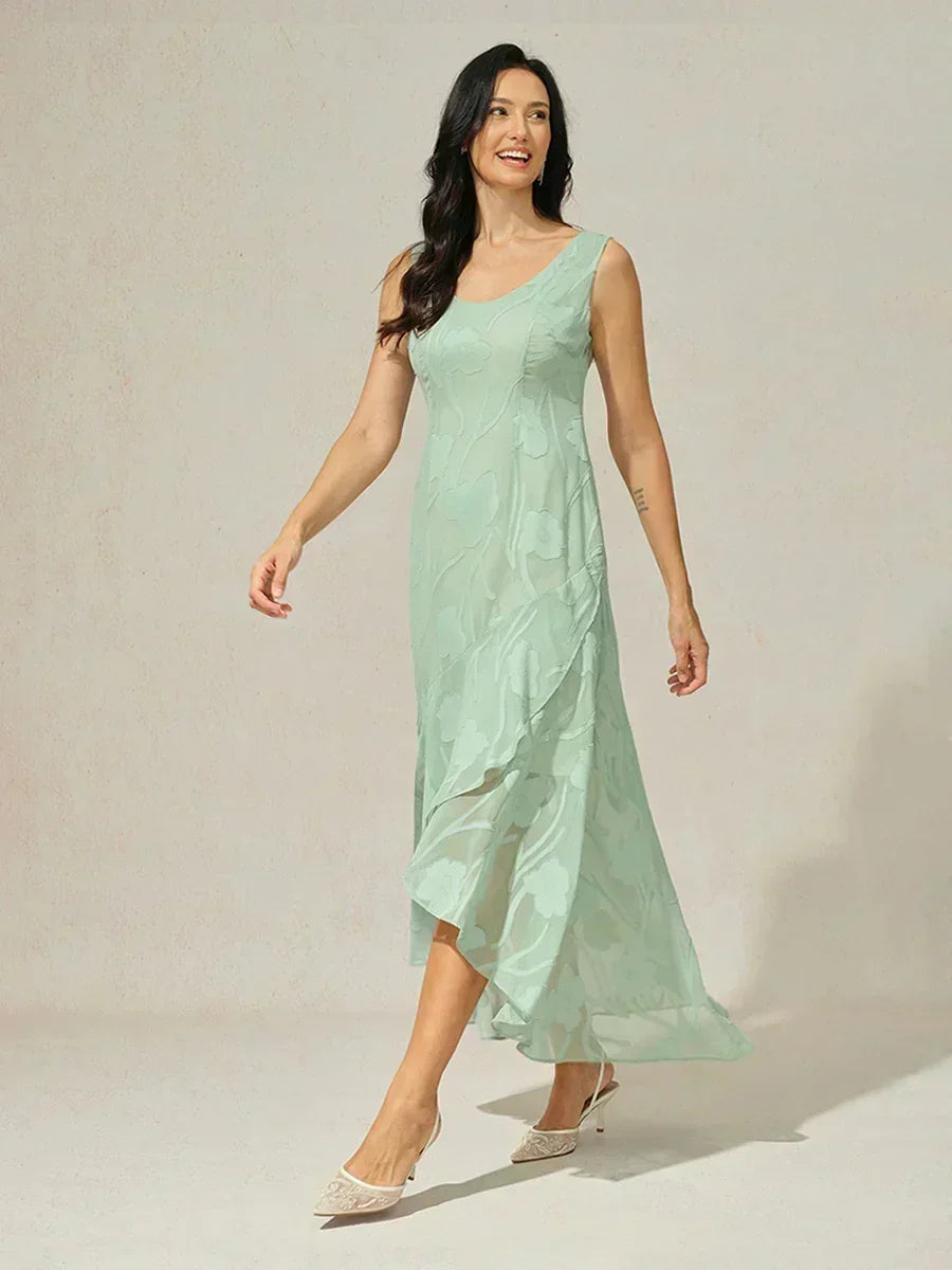Stefania | Abito da Sera in Chiffon a Motivi Floreali con Orlo Asimmetrico