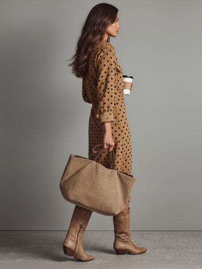 Palmira | Abito Midi Camicia Effetto Suede a Pois