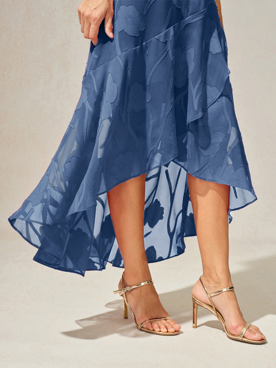 Stefania | Abito da Sera in Chiffon a Motivi Floreali con Orlo Asimmetrico