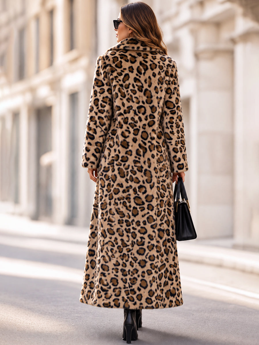 Selvaggia | Cappotto Lungo Leopardato in Pelliccia Sintetica con Cintura