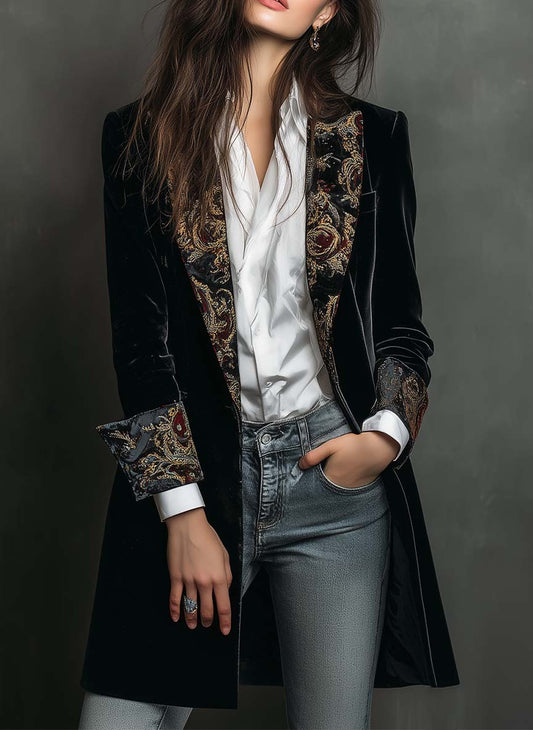 Leontina | Blazer Sottile Stampato Barocco Nero