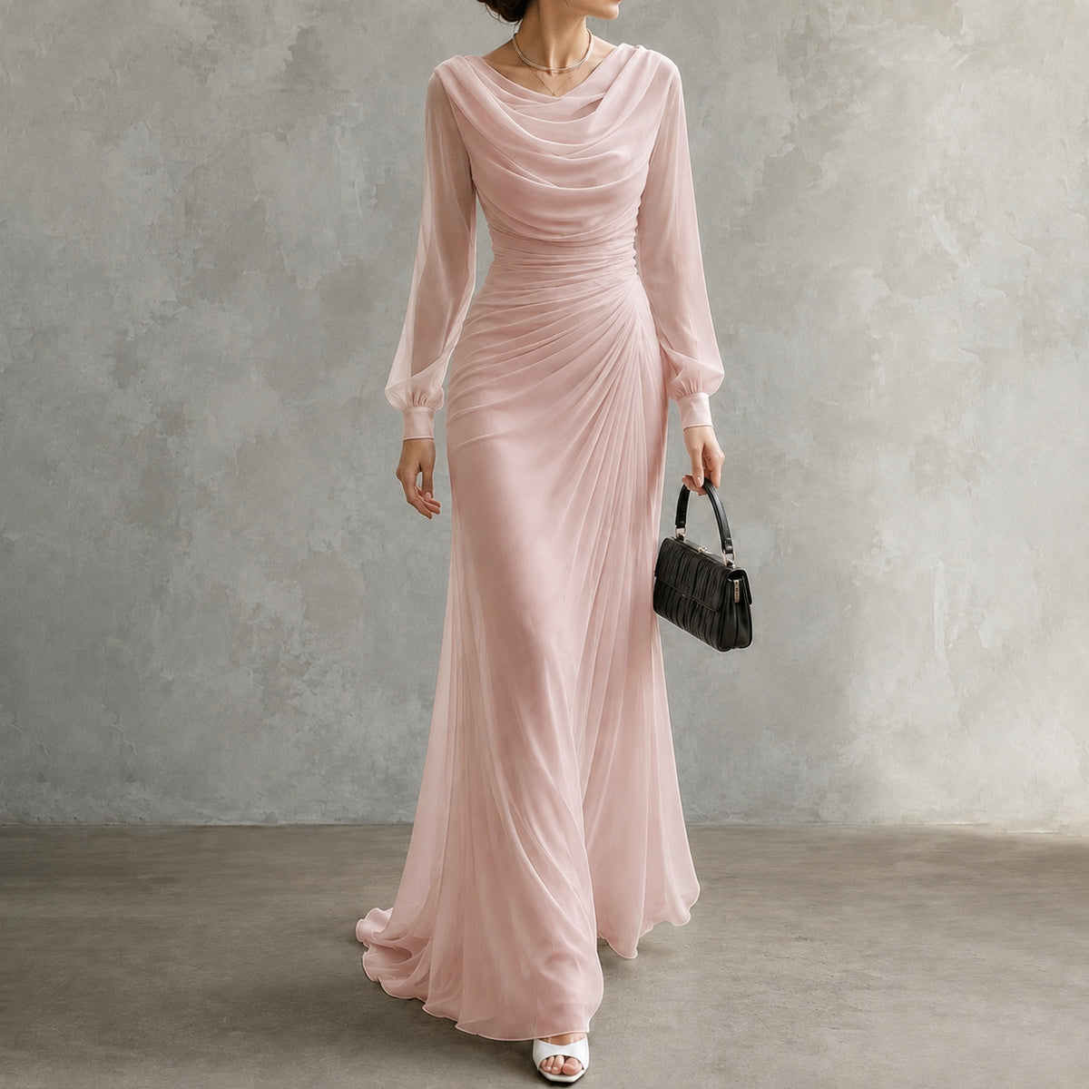 Ilaria | Abito Maxi Elegante a Collo Drappeggiato