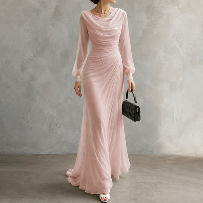 Ilaria | Abito Maxi Elegante a Collo Drappeggiato