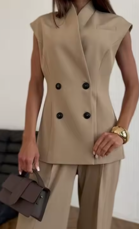 Tecla | Completo da Donna con Gilet Doppiopetto e Pantaloni a Gamba Larga