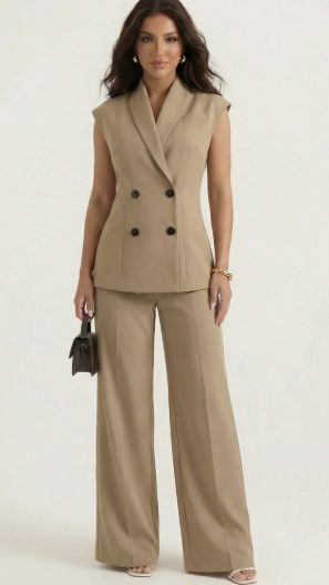 Tecla | Completo da Donna con Gilet Doppiopetto e Pantaloni a Gamba Larga