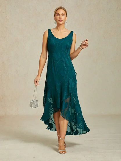 Stefania | Abito da Sera in Chiffon a Motivi Floreali con Orlo Asimmetrico