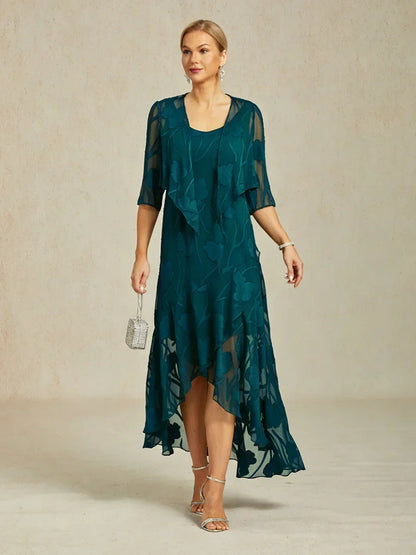 Stefania | Abito da Sera in Chiffon a Motivi Floreali con Orlo Asimmetrico