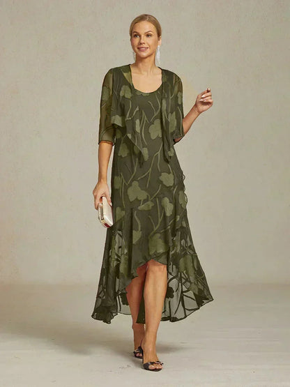 Stefania | Abito da Sera in Chiffon a Motivi Floreali con Orlo Asimmetrico