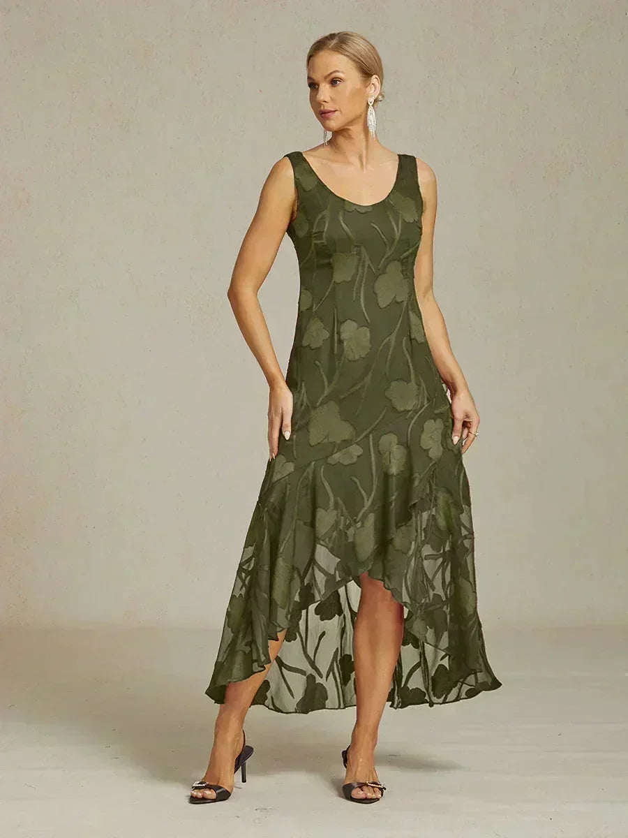 Stefania | Abito da Sera in Chiffon a Motivi Floreali con Orlo Asimmetrico