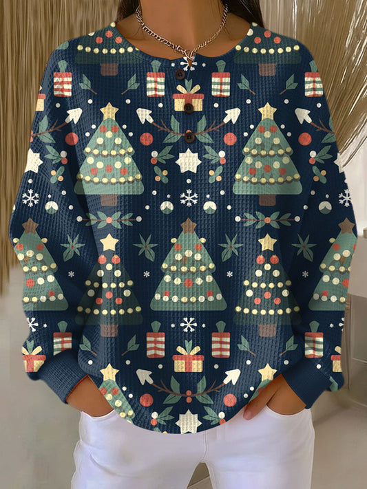 Rosa | Maglione Natalizio Blu Scuro con Abeti