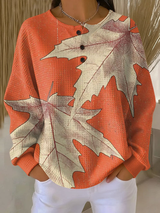 Teresa | Maglione Arancione con Foglie d'Autunno