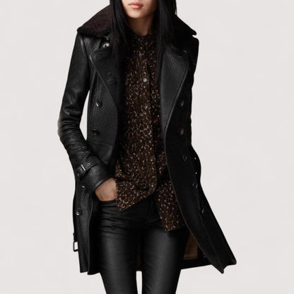 Valentina – Elegante Cappotto Lungo in Pelle 3/4