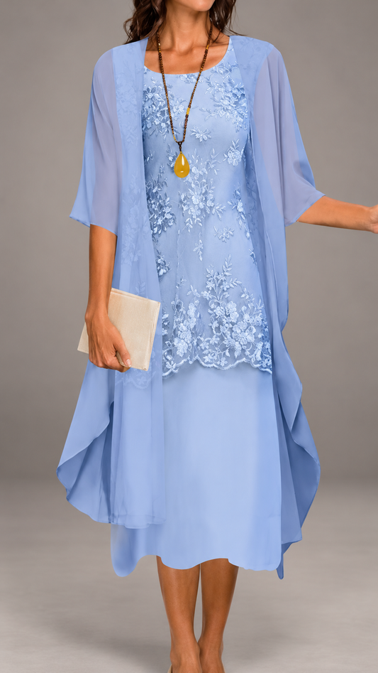 Abito a due pezzi in chiffon di pizzo
