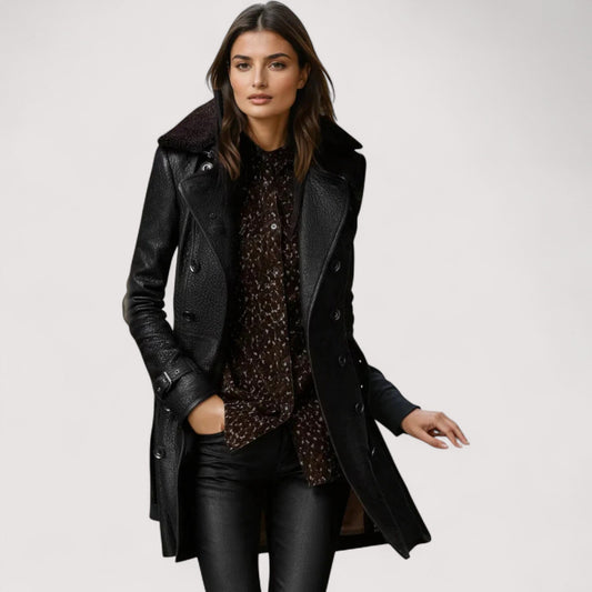 Valentina – Elegante Cappotto Lungo in Pelle 3/4