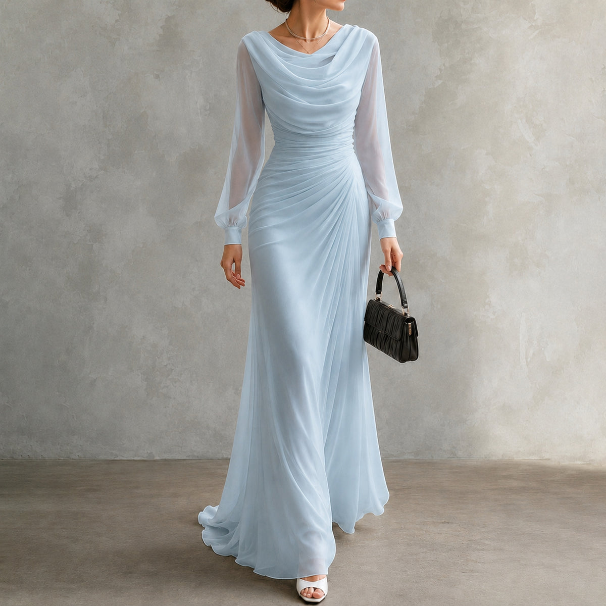 Ilaria | Abito Maxi Elegante a Collo Drappeggiato