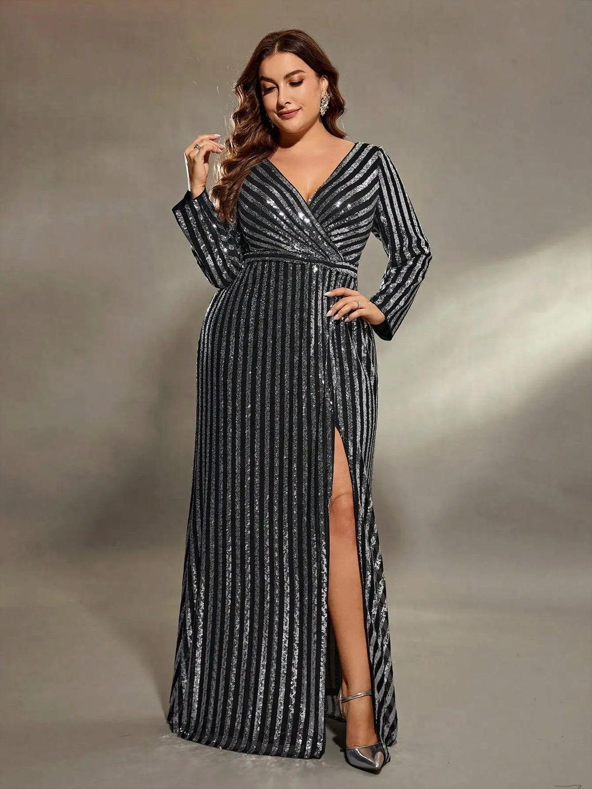 Rita - abito lungo con paillettes a righe