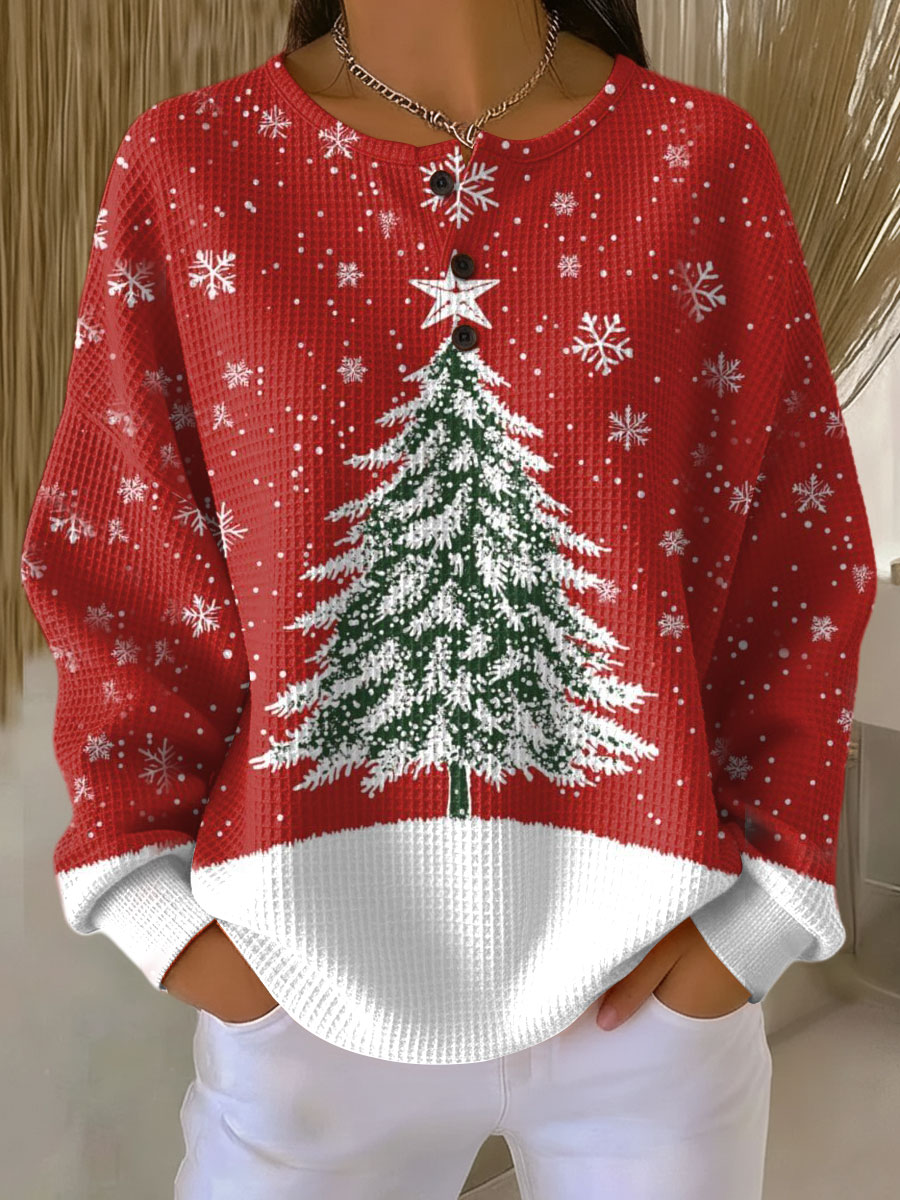 Monica | Maglione Natalizio Rosso con Albero di Natale